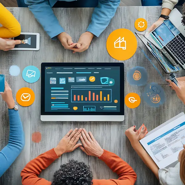 Team discussing performance reporting strategy