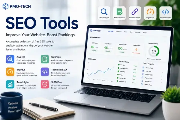 SEO Tools dashboard by PMO-Tech for website optimization and search engine ranking
