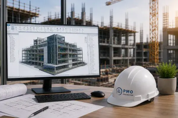 BIM Modeling and Autodesk Revit building model on workstation